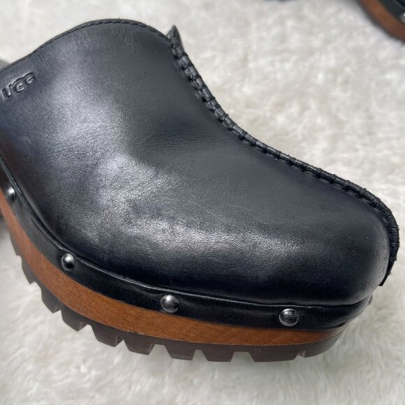UGG #1117358 Women's Black Boho Judi Leather Wooden Clogs Slip On Shoes Size 9 - Picture 10 of 16